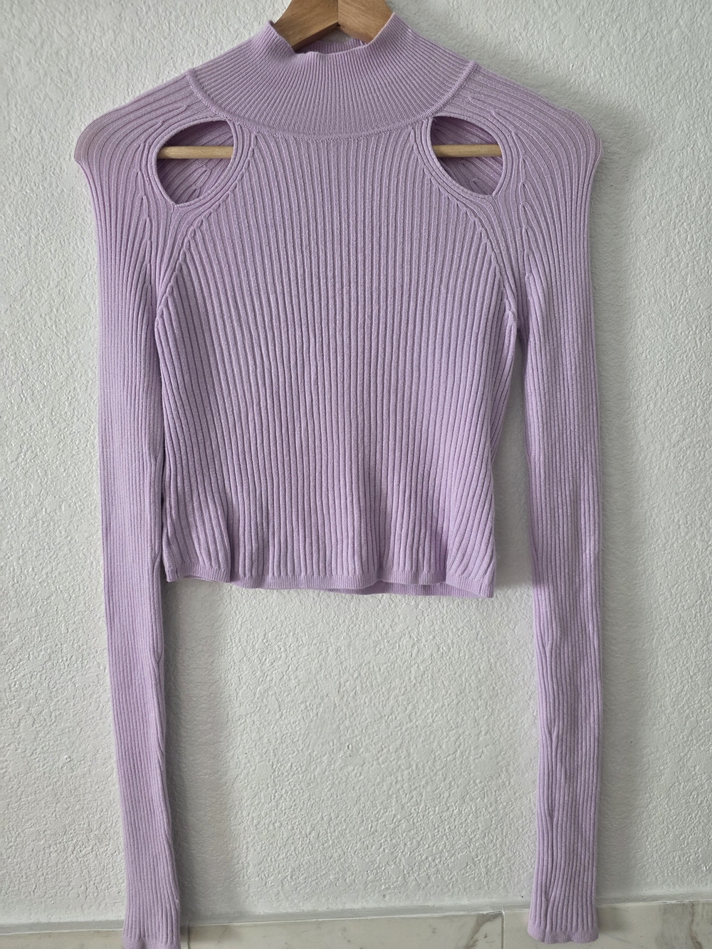 Urban Outfitters Lavender Ribbed Cutout Mock Neck Top